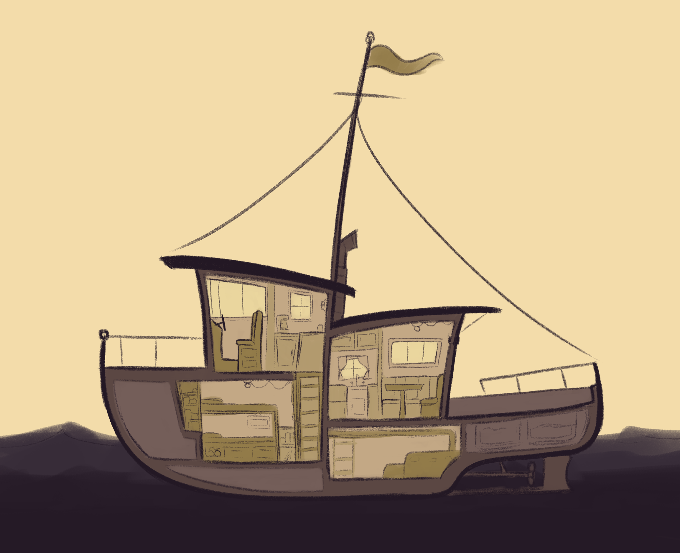 Sketch done to plan the ships shape and layout